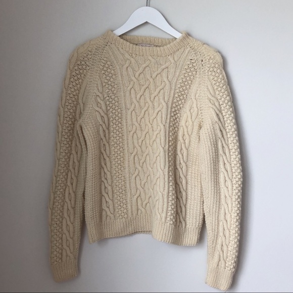 SOLD// Handmade Wool Fisherman’s Crewneck Sweater in Cream - Picture 6 of 9